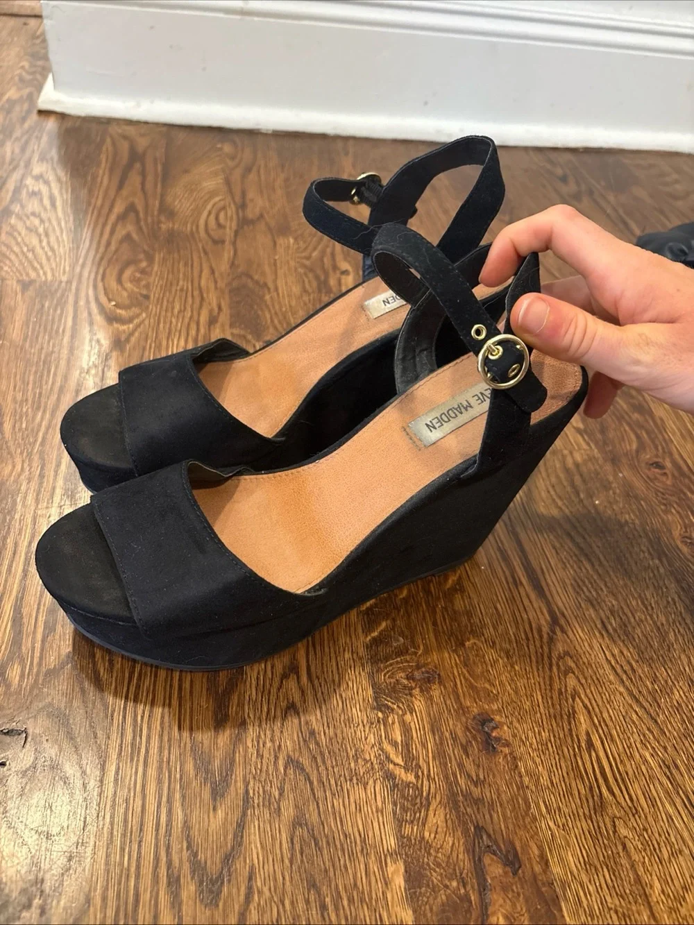 Black Suede Wedge Sandals Steve Madden